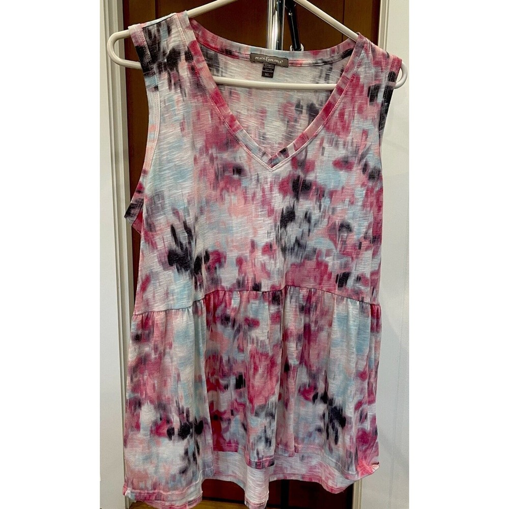 Peace & Pearls Sleeveless Abstract Floral Blouse Tee Shirt Women’s XL‎